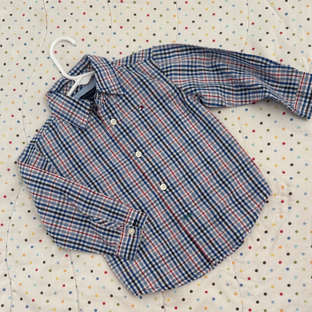 Tommy Hilfiger Kids Blue and Red Plaid Shirt